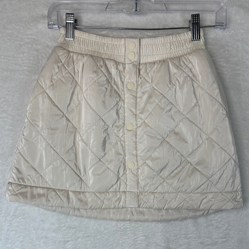 Athleta Girl Quilted Sherpa Lined Skirt Girl M 8-10 Cream Snap Front